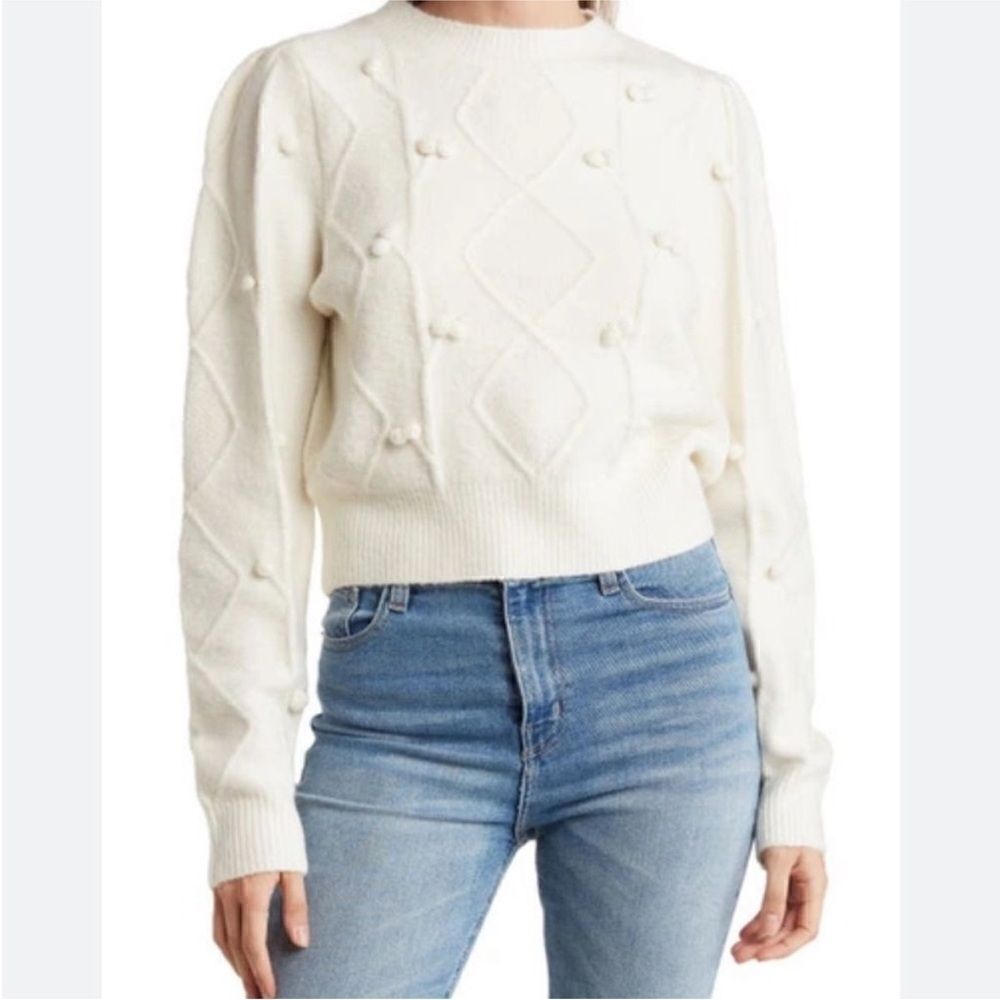 J.Crew Pom Pom Cable Knit Wool Sweater